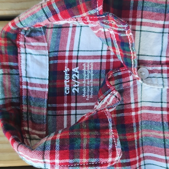 Carter’s Boys 2T Holiday Outfit – Plaid Flannel Shirt & Green Corduroy Pants - Picture 3 of 11
